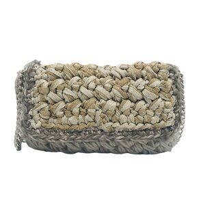 Lorenza Gandaglia Gray & Gold Lurex Crochet Flap Shoulder Bag